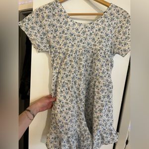 COPY - Cornflower blue printed romper with ruffle leg detail and short sleeves